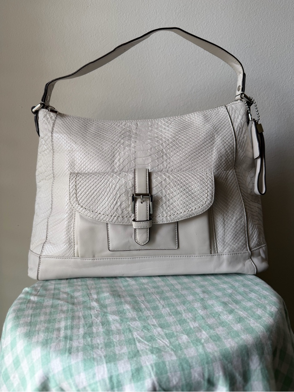 Coach Charlie Parchment White Python Embossed Leather Hobo Bag F31283